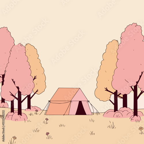 Camping in the Woods Illustration