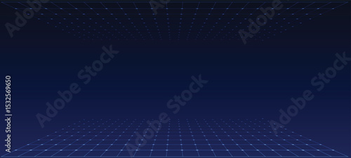 glowing grid line with dots particles technology vector background