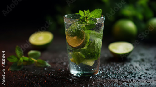 Wallpaper Mural Refreshing mojito with mint leaves and lime on a textured surface Torontodigital.ca