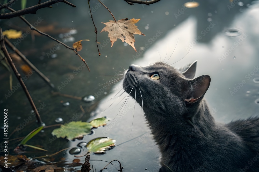 Obraz premium A scenic shot of a furry adorable cat sitting on the window looking outside
