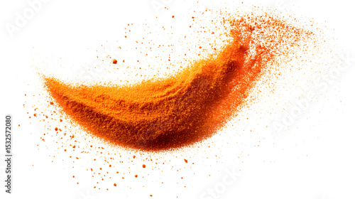 Fototapeta Naklejka Na Ścianę i Meble -  Orange spice powder in a dynamic, swirling motion against a white background
