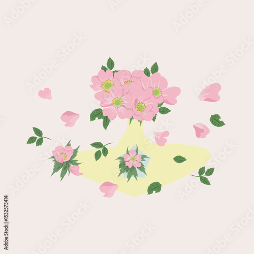 Wallpaper Mural Bouquet collection seamless fabric vector pattern.Pink flower bouquet in yellow illustration ideal for fabric prints,rugs,and home decor.seamless floral design. Torontodigital.ca