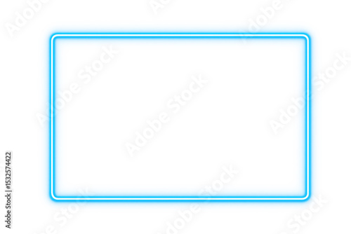Bright blue neon rectangular frame with smooth glow, displayed on a transparent background.