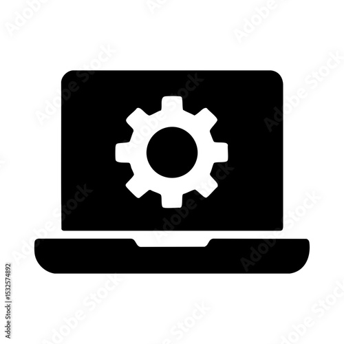 Laptop with gear icon for computer system configuration