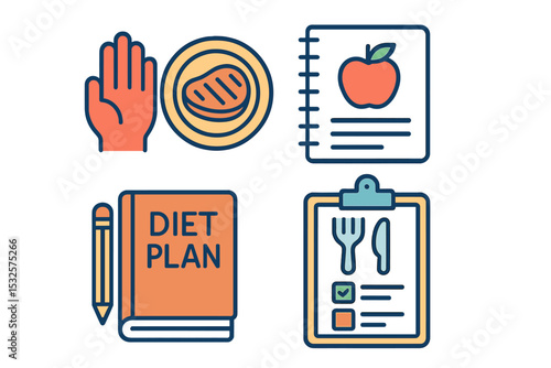 Nutrition icons: diet plan, food guide, healthy eating, meal planning, balanced diet