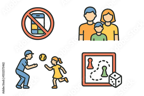 Family activities: game night, outdoor play, no screen zone