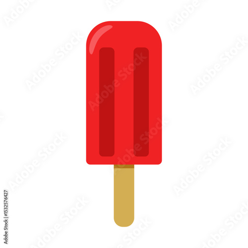 Bright red popsicle on a wooden stick perfect for a hot summer day at a beachside picnic