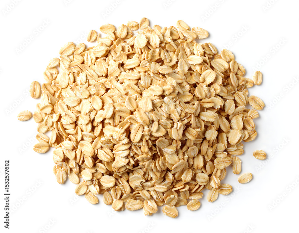 Fototapeta premium Rolled oats forming a pile on white background