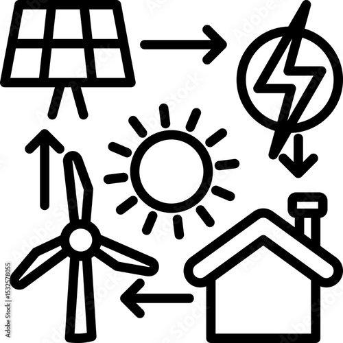 Smart Grid Technology line icon