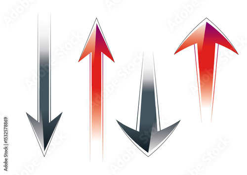 光沢のあるグラデーション矢印：普通と誇張