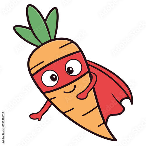 Orange Carrot Superhero Cartoon Character Flying Red Cape