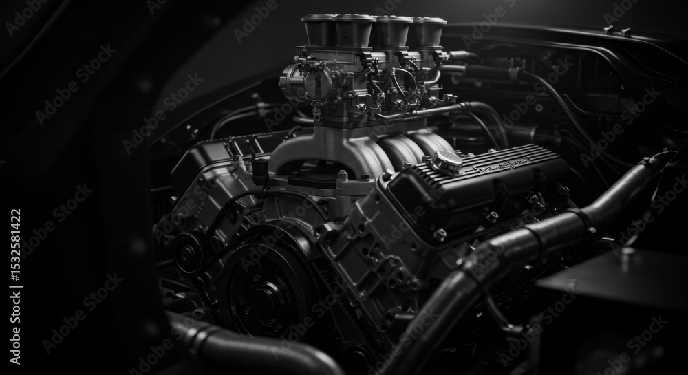 Fototapeta premium Powerful V8 engine in a vintage car