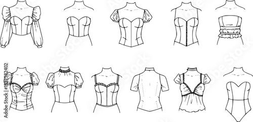 Fashion figure ten heads design template croquis wearing bodice

