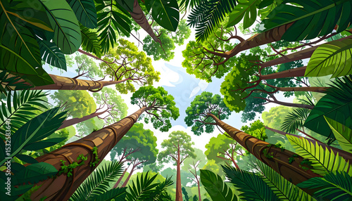 Lush Rainforest Canopy A Stunning View from Below