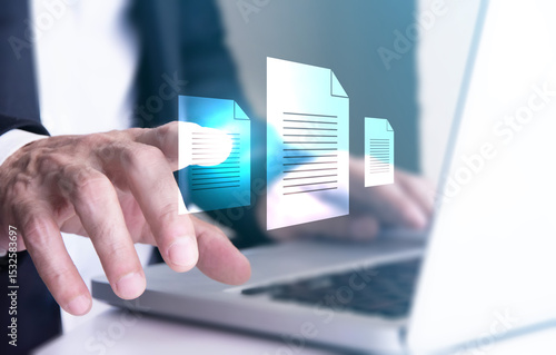 mano, dito, computer, organizzare documenti, file, gestione documenenti
