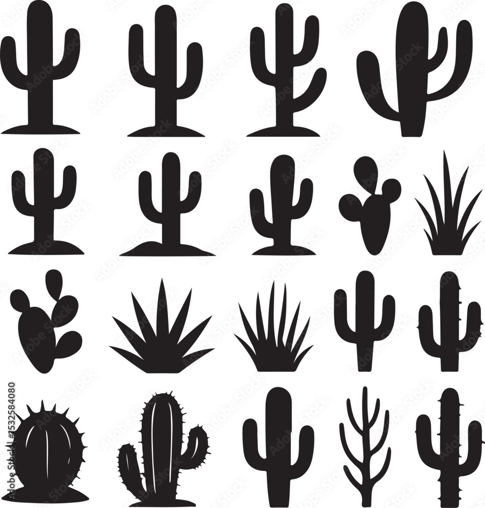 Obraz premium Cactus Desert Silhouettes Large Vector Set