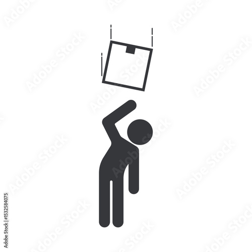 Isolated pictogram icon warning of falling cardboard boxes, reminding workers to stay alert and follow warehouse safety instructions and precautions