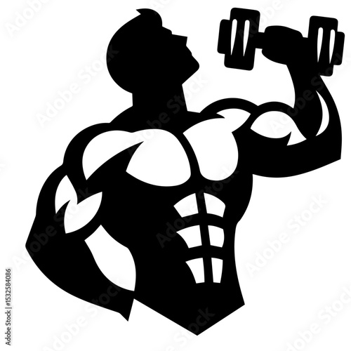 Black and white vector silhouette of a GYM Bodybuilder on white background