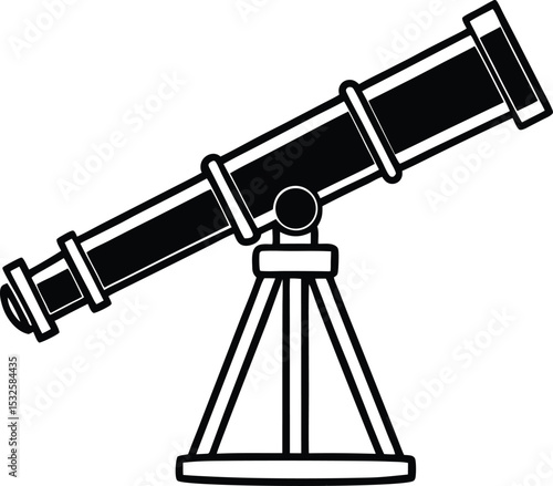 Telescope – black silhouette on white background