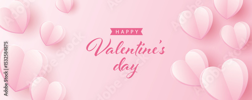 Valentine's day banner with papercut hearts. 