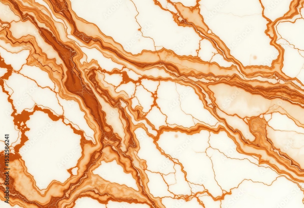 Fototapeta premium Intricate brown veins swirl across pristine white marble, surface, interior