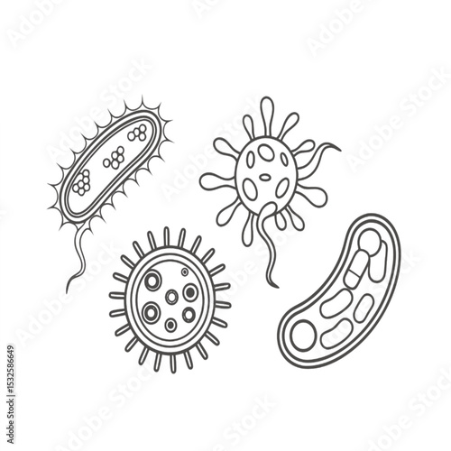 Diverse Microorganisms and Germs Doodle Set