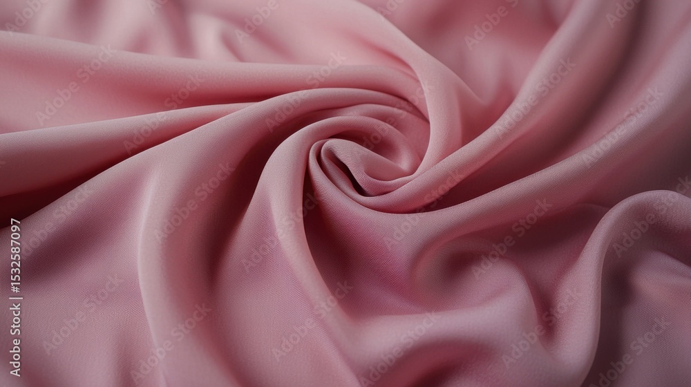 Fototapeta premium Pink silk texture ripple background. Top view of cotton pastel fabric luxury backdrop. Abstract crumpled textile waves. Elegant wallpaper design for cosmetics and beauty industry