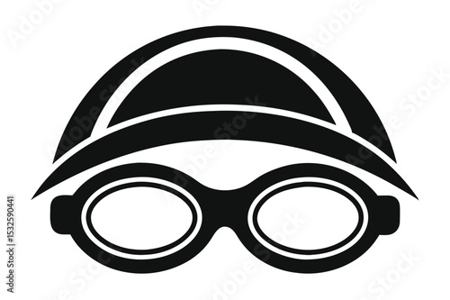 Black and White Swimming Cap and Goggles Graphic Illustration Image Design