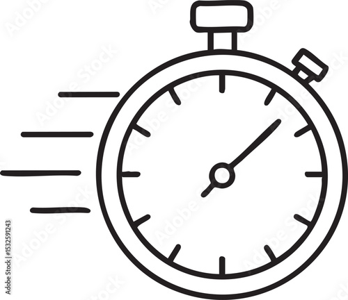 Speedy Stopwatch Icon A Black and White Illustration of Time Moving Quickly with Motion Lines on the Left