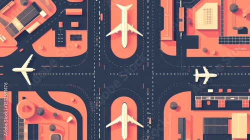 Wallpaper Mural Aerial View of Modern Airport with Planes and Runways Illustrating Aviation Infrastructure and Urban Development in an Artistic Style Torontodigital.ca