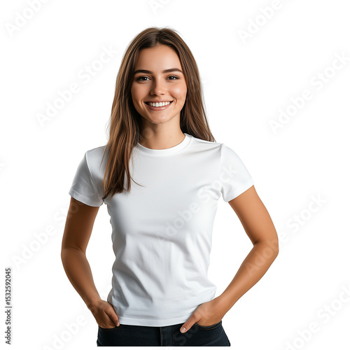 A woman in white shirt on transparent background 