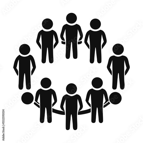 Silhouettes of people standing in circular formation, symbolizing community, diversity or support network. nonprofit branding, team culture, social platform concept. employee engagement, HR app, socia