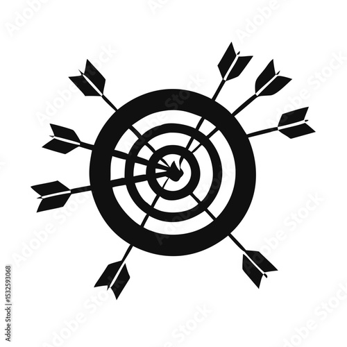 Target board icon with multiple arrows hitting center, representing focus, precision or campaign success. marketing strategy, goal tracking, business training concept. sales dashboard, analytics, perf