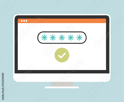Successful login to the system. Correct password. Vector illustration