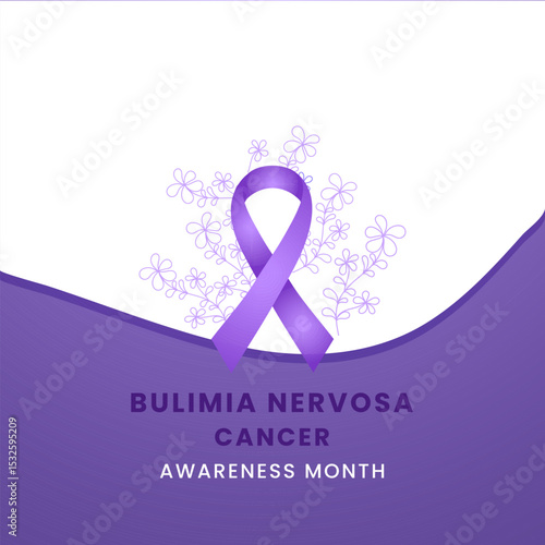 Purple ribbon with flower awareness graphic for International Bulimia Nervosa Awareness Month.