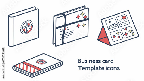 Isometric view of business card template icons depicting various designs and styles on a white background