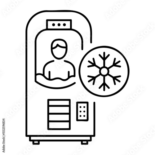 Cryotherapy chamber icon illustration with a person and snowflake 