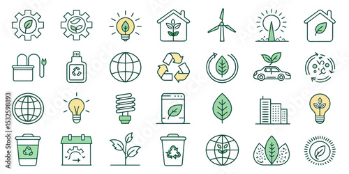 Editable Stroke Icon Set for Environmental Conservation in Vector Format

