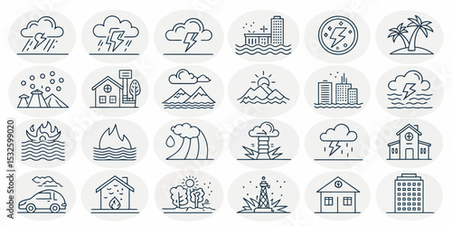 Monochrome Editable Stroke Icon Set of Disasters and Emergency Situations

