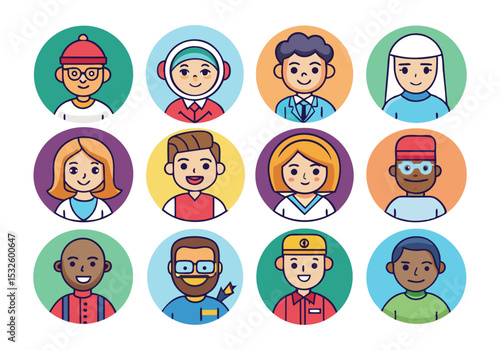 Wallpaper Mural Diverse Set of Cute Cartoon Avatar Icons People Illustrations Torontodigital.ca