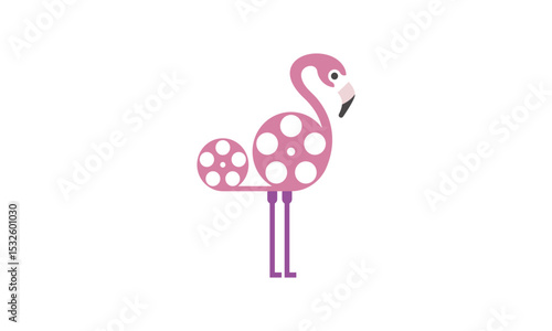Flamingo Film Cinema Logo Design – Elegant Minimalist Flamingo Combined with Film Reel for Movie, Cinema, and Entertainment Branding