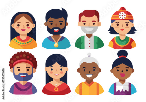 Diverse People Avatars Colorful Illustrations of Global Cultures