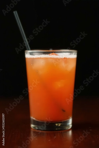 Wallpaper Mural Vibrant Orange Cocktail: An eye-level view of a tantalizing glass filled with a brilliantly colored cocktail, perfectly chilled with ice, garnished with a sleek black straw. Torontodigital.ca