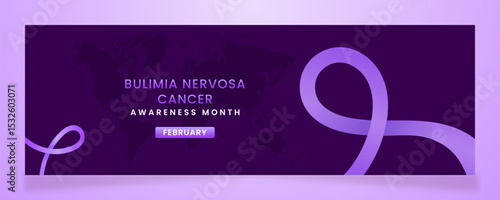 Bulimia Nervosa awareness campaign banner with Light purple ribbon symbols on gradient pastel light purple background.