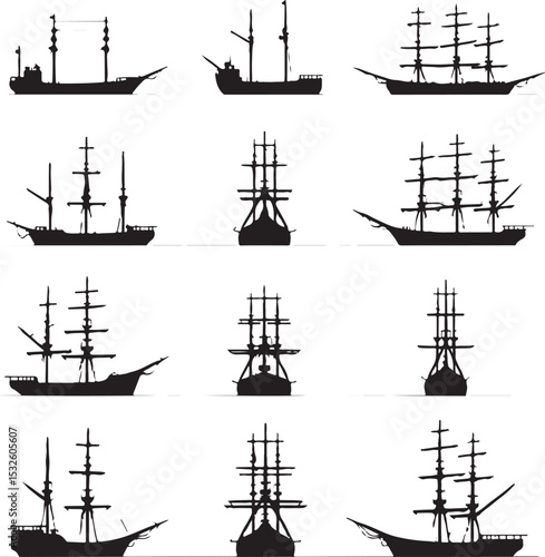 Vintage Sailing Ship Silhouettes – Black & White Nautical Vector Set

Old and Modern Ship Illustrations – Maritime Silhouette Collection

Historic Sailboat and Cargo Ship Silhouettes – Nautical Vector