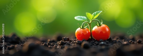 Miniature tomatoes, initial growth stage, showcasing early development on young plant , biology, green tomato