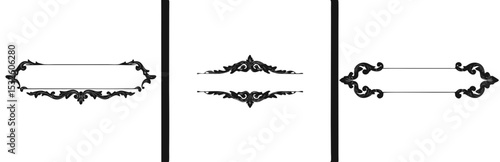 Traditional vintage page dividers with balanced black swirls centered with no background