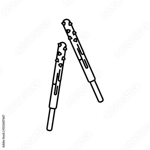 Choco Stick Outline style, biscuit sticks dipped in chocolate with toppings, great for sweet snack branding and chocolate themed projects.