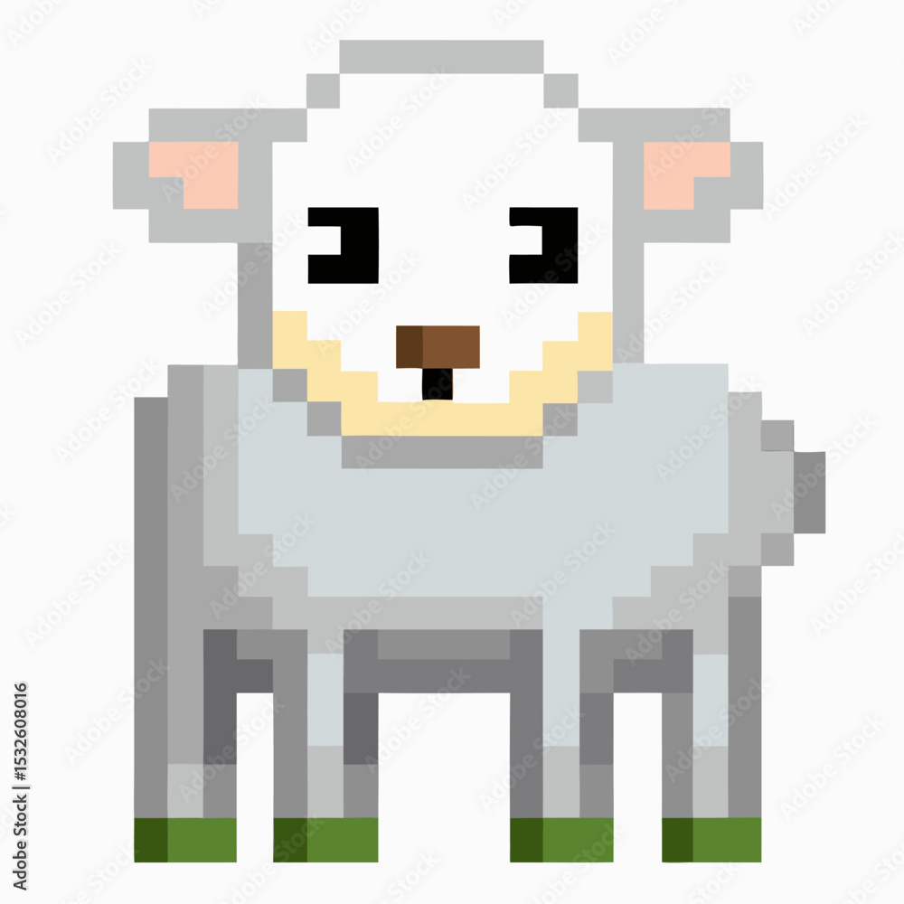Fototapeta premium Cute Pixel Art Sheep Retro 8 bit Farm Animal for Video Game Design