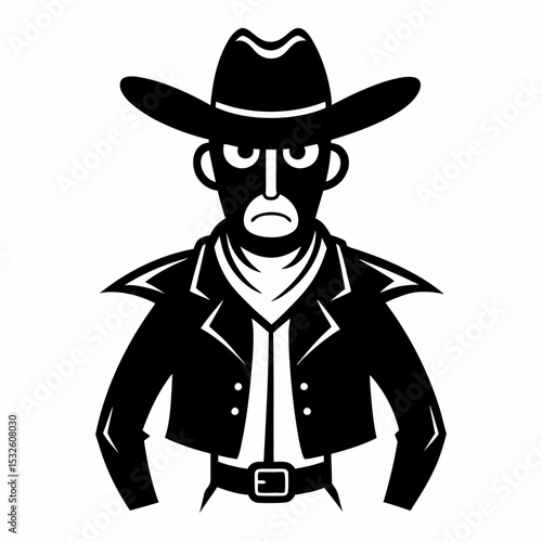Black and White Cartoon Cowboy Illustration in Western Theme